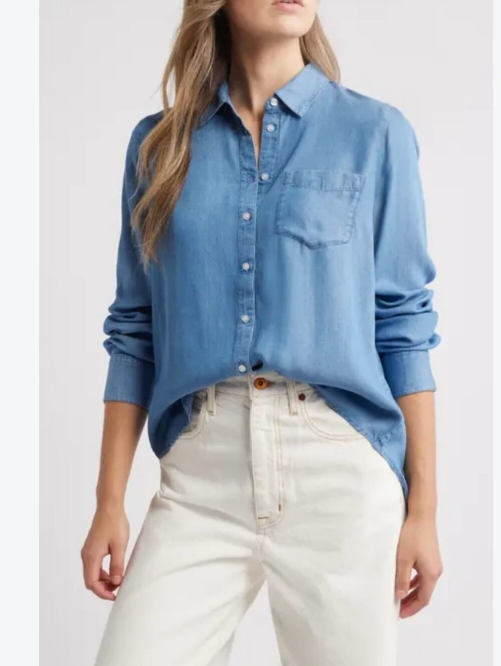 Caslon Chambray Denim Button Up Top M NWT